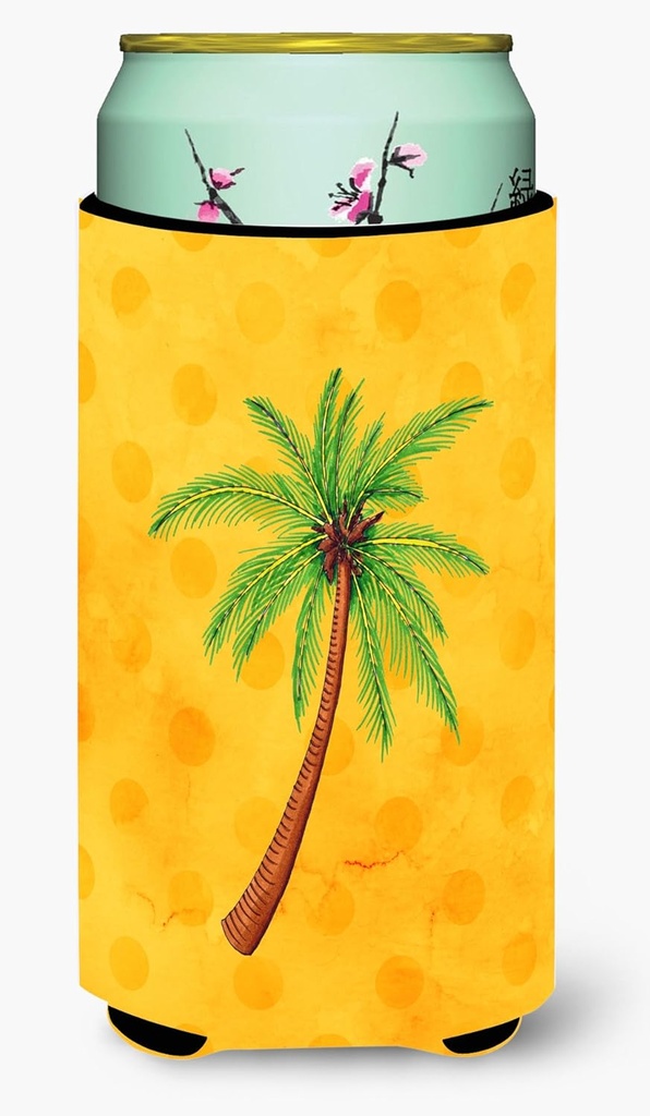 Caroline's Treasures BB8167TBC Palm Tree Yellow Polkadot Tall Boy Hugger, Yellow Can Cooler Sleeve Hugger Machine Washable Drink Sleeve Hugger Collapsible Insulator Beverage Insulated Holder