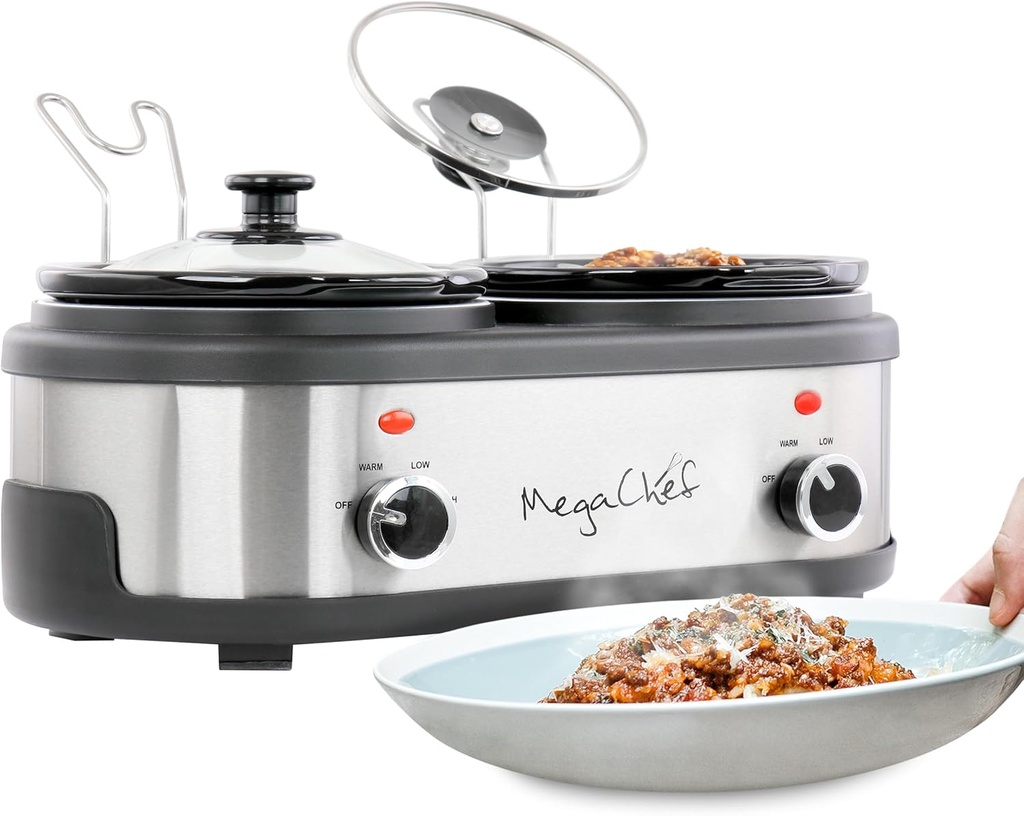 MegaChef Dual 1.5 Quart Crock Buffet Slow Cooker
