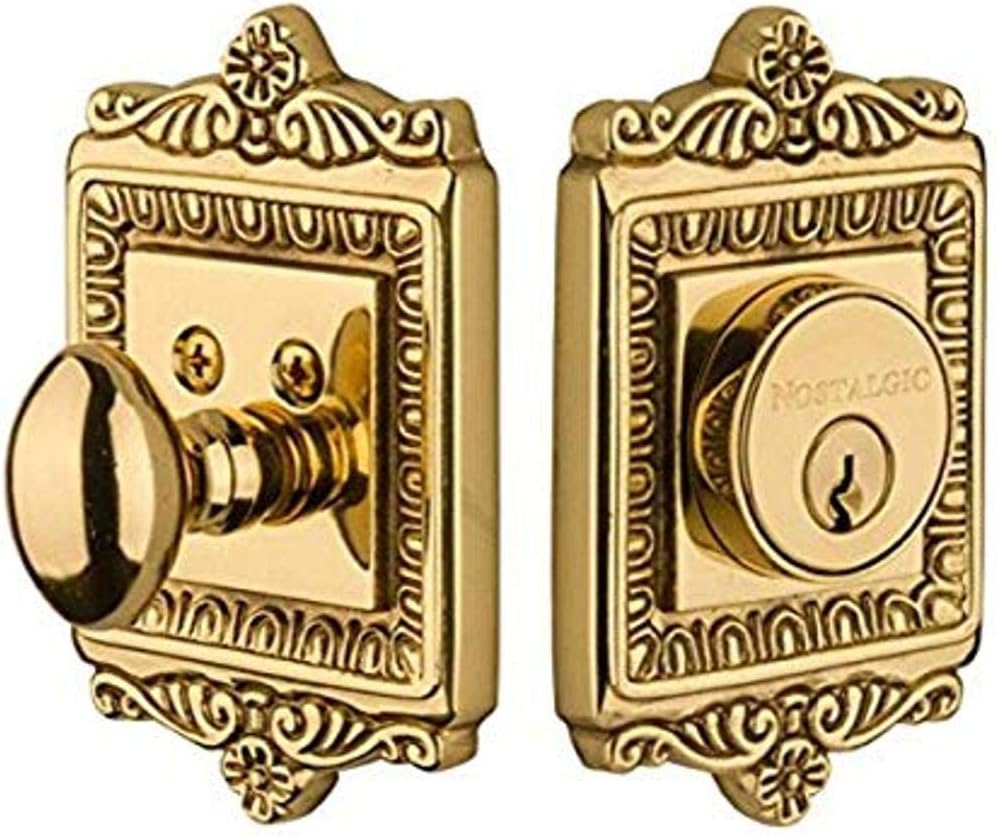 Nostalgic Warehouse 726066 Egg & Dart Plate Single Cylinder Deadbolt Egg & Dart Door Knob in Polished Brass,