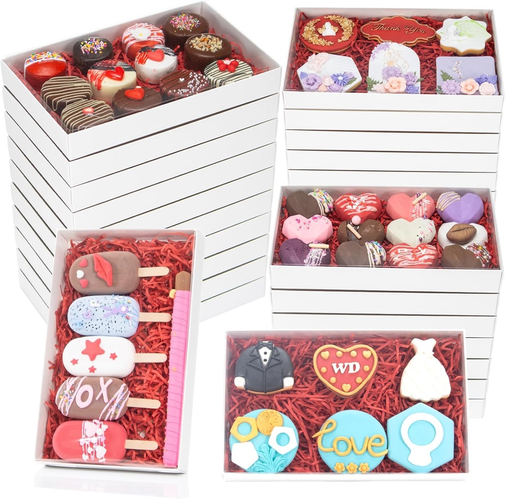 12 PACK 9.5" x 6" x 1.2" Clear Cookie Boxes with Full Window,Bakery Boxes Cakesicle Boxes Chocolate Covered Pretzel Rods Boxes Macaron Boxes for Valentine's Christmas