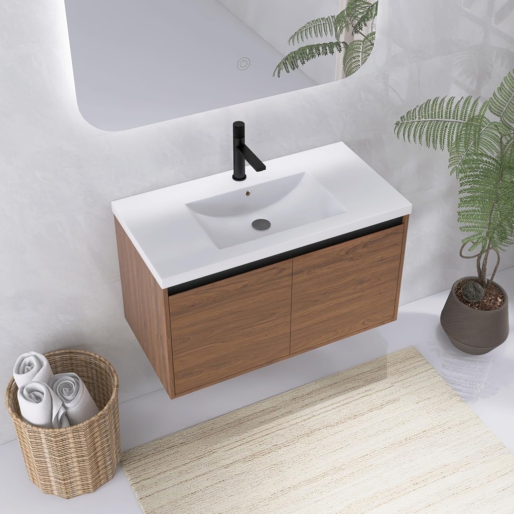 36" Floating Bathroom Vanity,36 Inch Bathroom Vanity with Sink,Single Sink Wall Mounted Vanity Combo,Dark Brown Wall Mounted Cabinet Set