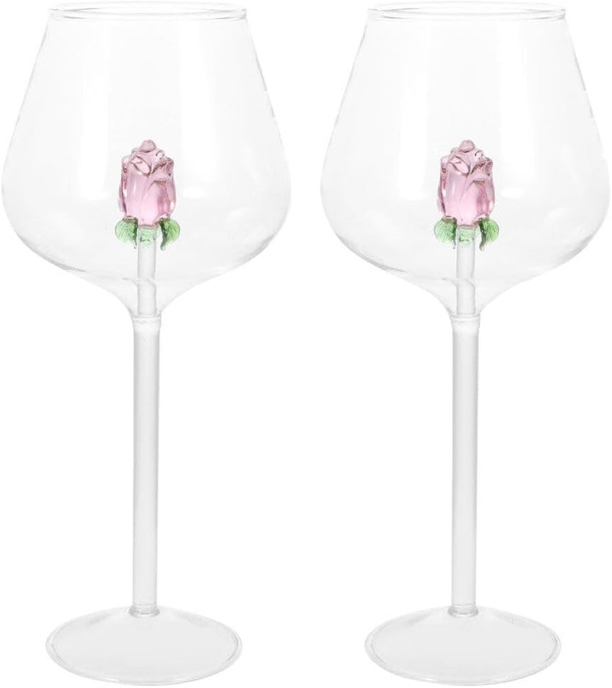 Kichvoe Rose Crystal Glass Wine Goblets Set of 2 - Clear Shatter Proof Goblet Drinking Glasses for Home Bar Party Wedding - 22Oz Elegant Red Glass Goblets