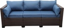 Rattaner 3-Seat Patio Wicker Sofa, Outdoor Rattan Couch Furniture Steel Frame with Furniture Cover and Deep Seat High Back, Blue Anti-Slip Cushion.