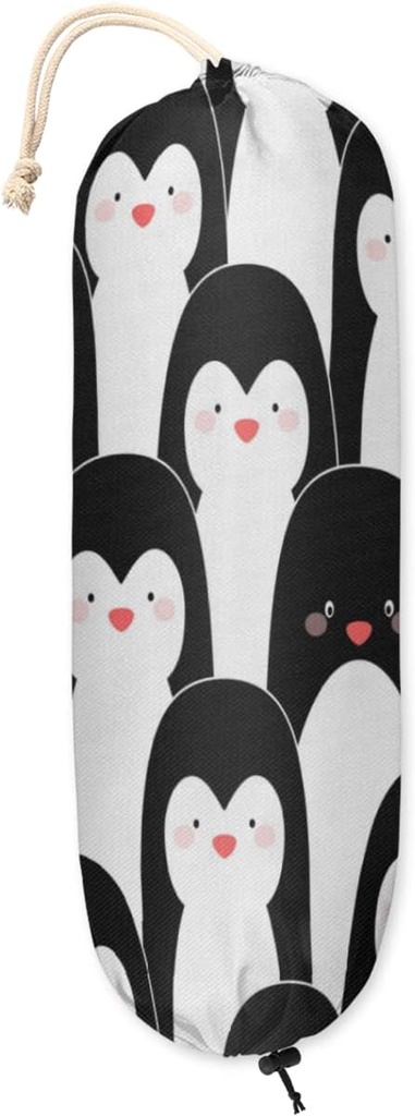 Funny Penguin Plastic Bag Holder Grocery Bag Holder Large Wall Mount Garbage Plastic Bag Organizer Drawstring Adjustment for Kitchen, 22x9" in