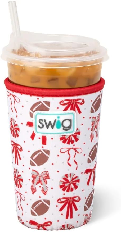 Swig Life Medium Iced Cup Coolie, Standard 22oz Iced Coffee Cup Insulator Sleeve with Handle, Neoprene Insulated Coolie Keeps Drinks Cold (We've Got Spirit Red + Grey)