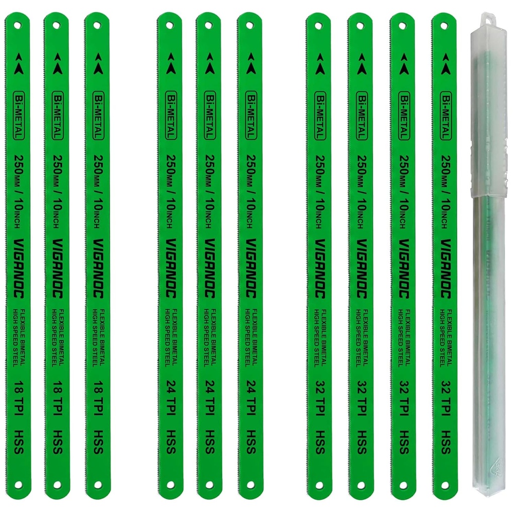 10" Hacksaw Replacement Blades Set, Bi-Metal High Speed Steel Hack Saw Blade Sets - 18T - 24T - 32T HSS Saw Blades, 10 Pack