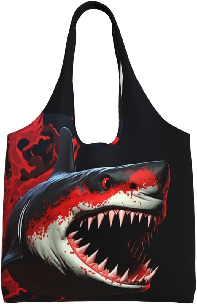 red-black shark Canvas Tote Bag Reusable Grocery Bags Shopping Bags Large Canvas Bags with Handles