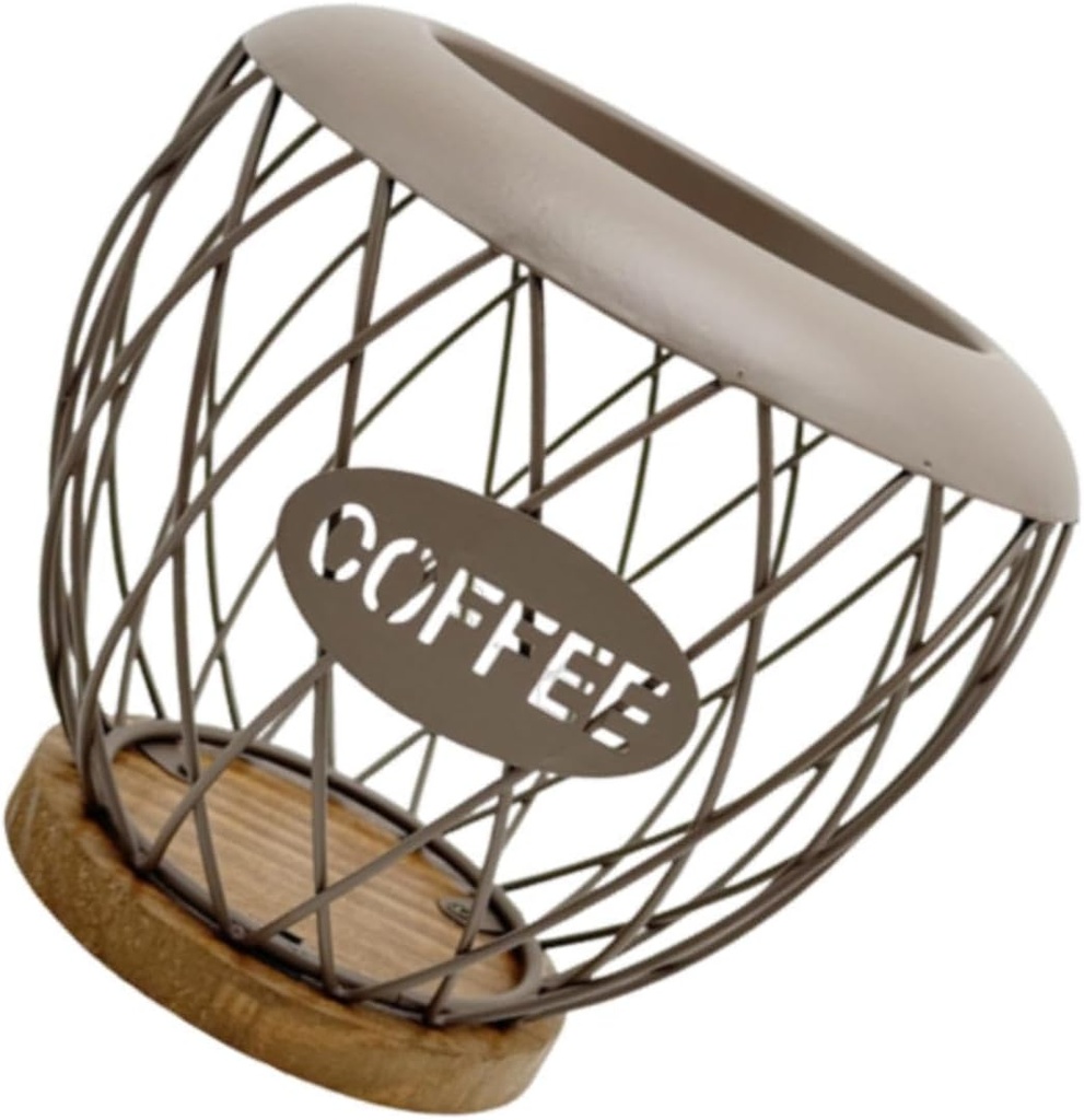 Coffee Pod Holder Organizer Metal with Wood Base Bar Accessories Pod Basket for Kitchen Home, Brown