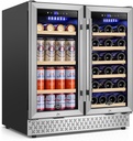 Tylza 30 Inch Wine and Beverage Refrigerator, Dual Zone Wine Beverage Cooler 30" with French Door, Under Counter Wine Beer Fridge Built-In or Freestanding, Holds 29 Bottles and 110 Cans TYBC200