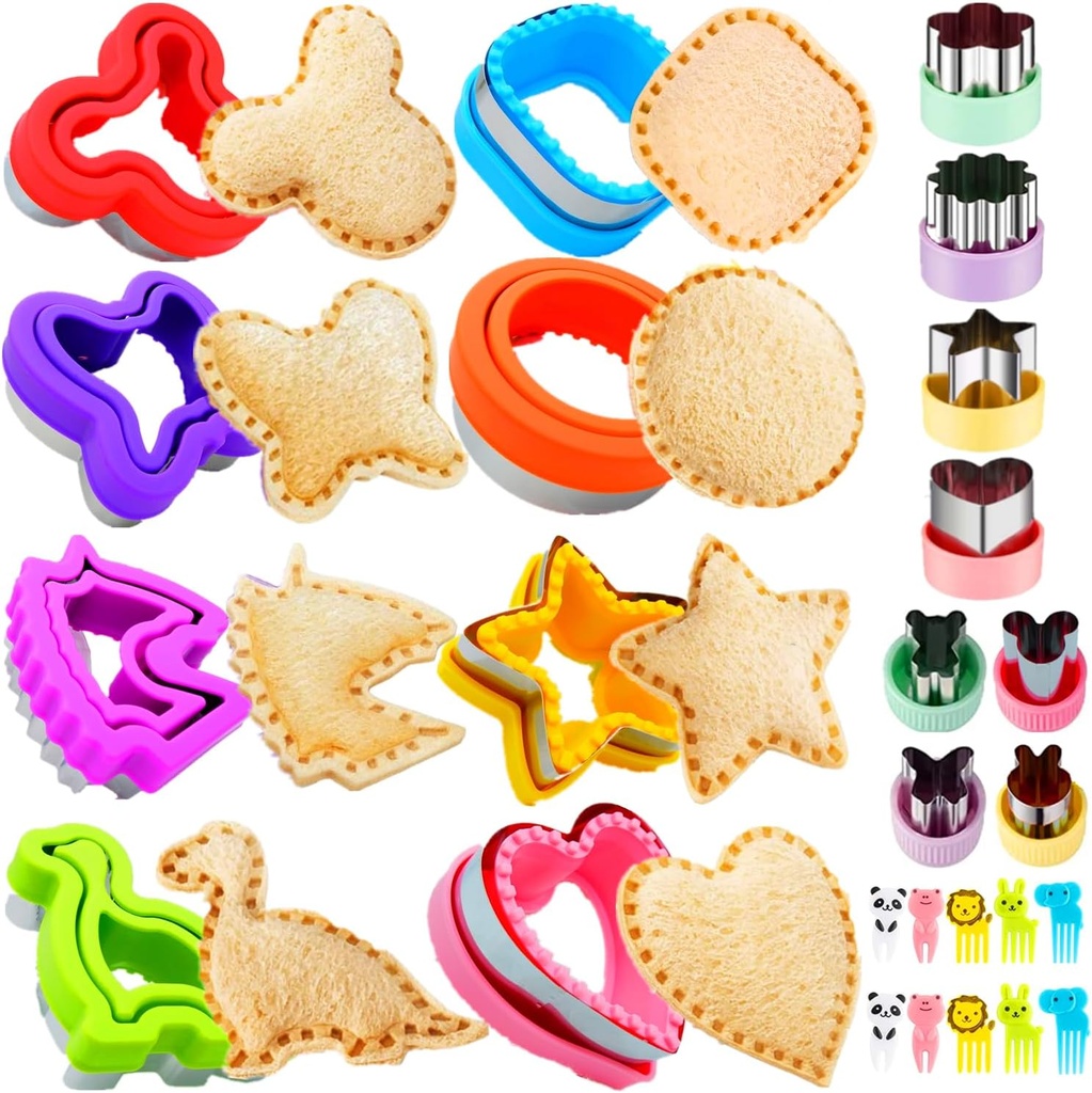 Uncrustable Sandwich Cutter, 26Pcs Sandwich Cutter and Sealer Set for Kid, Crustless Sandwich Cutters for Girls Boys Lunch& Bento Box, Fruit Bread Cookie Cutter Shapes for Kids