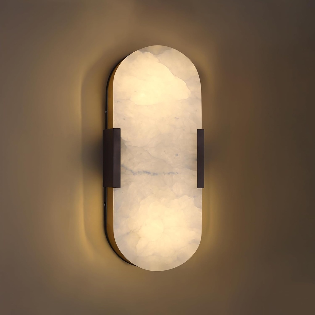 Doraimi Lighting 2 Light 12" Natural Oval Alabaster Marble Bathroom Wall Sconce Modern Concise Style Wall Light Fixture,Oil Rubbed Bronze Finish for Bedroom Hallway Bedside Living Room