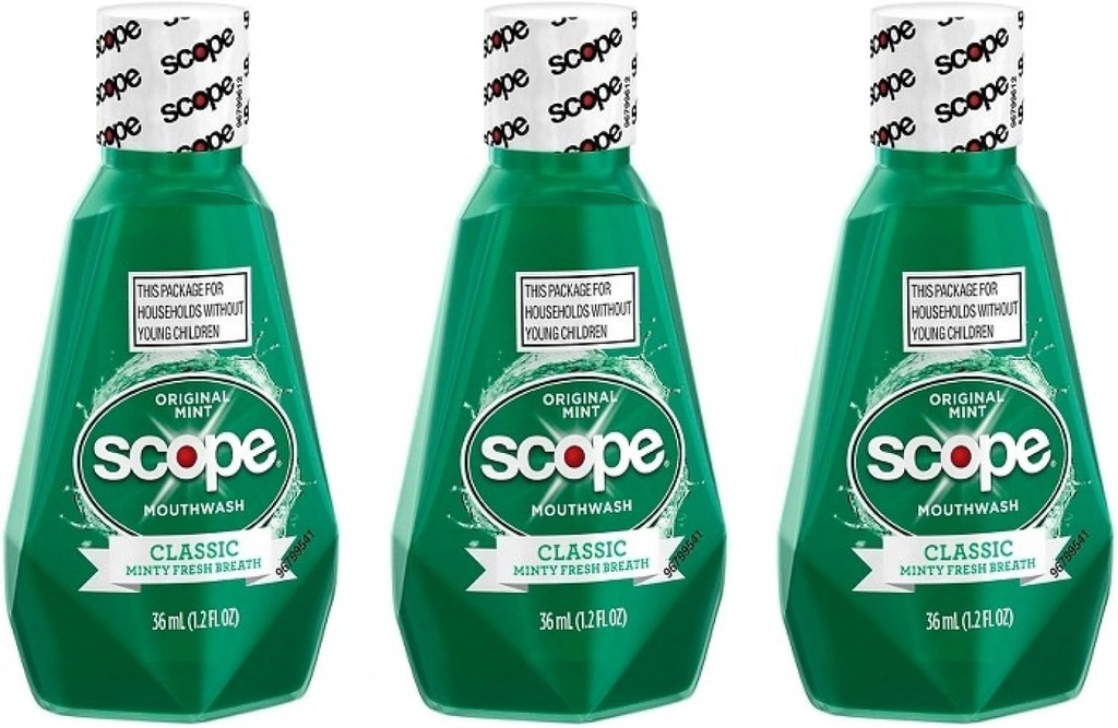 Scope Mouthwash Classic Original Mint 1.2 Oz Travel Size Pack of 3)