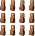 12 Pack Leather Drawer Pulls, Handmade Leather Pulls Handles, Leather knobs Cabinet Hardware Drawer pulls for Dresser Cabinet Drawer Doors and Closet（Brown）