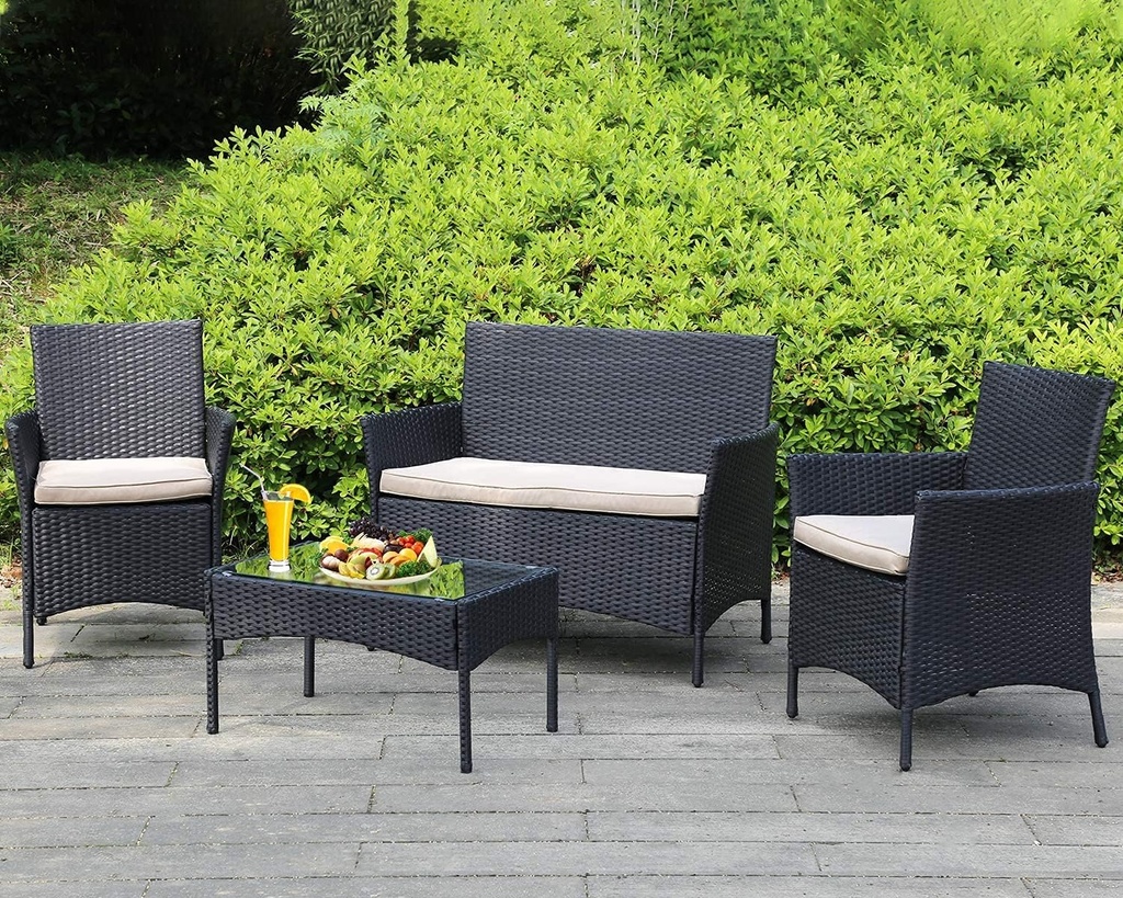 BestMassage Outdoor Patio Furniture Sets 4 Pieces Patio Set Rattan Chair Wicker Sofa Conversation Set Patio Chair for Backyard Lawn Porch Poolside Balcony Garden Furniture Sets with Coffee Table