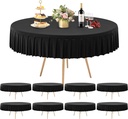 8 Pack Black Spandex Round Tablecloths for 60 Inch Tables, Stretchy Fitted 5FT Cloths, Wrinkle-Free Cover With Skirt for Wedding Party Dining Banquet
