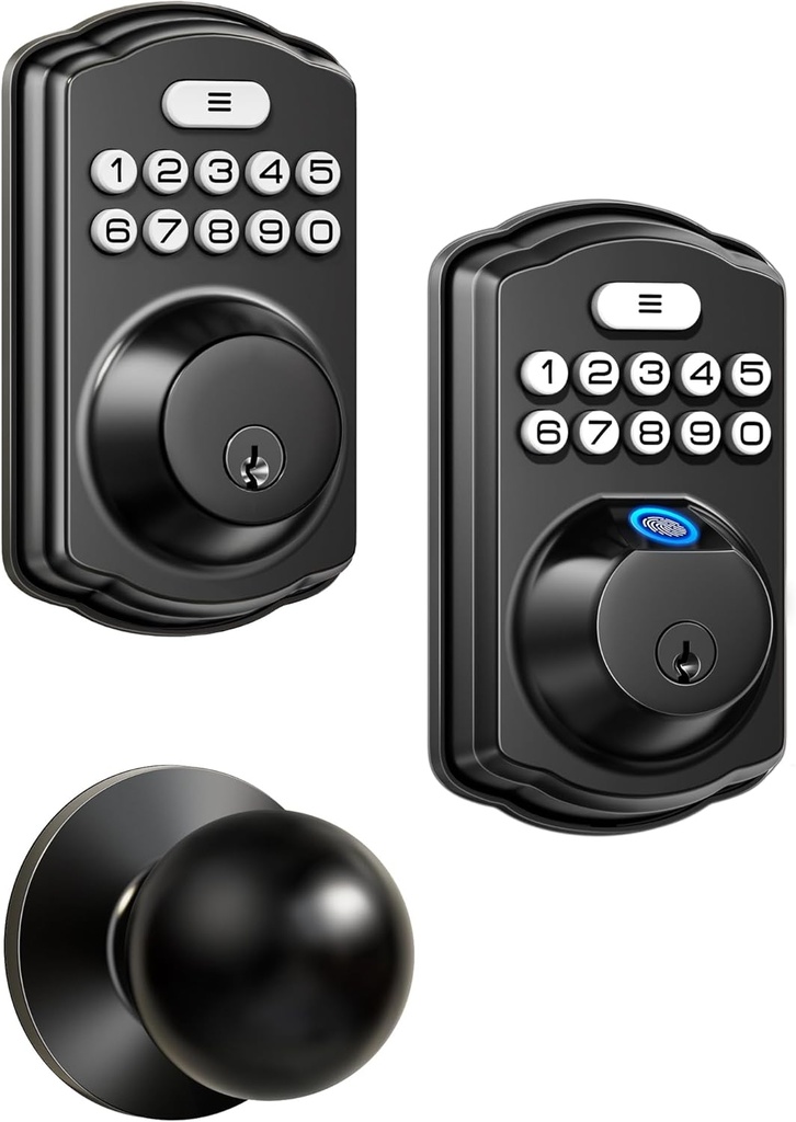 Veise KS02A and 01C Keyless Door Lock with Handle Set Matte Black