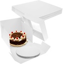 10Pcs Cake Boxes, 10 Inch Tall Bakery Box with Cake Boards, 10x10x8" White Tall Bakery Boxes with Clear Window, Large Disposable Dessert Cake Containers,Tall Cake Carrier Containers for Party Birthday
