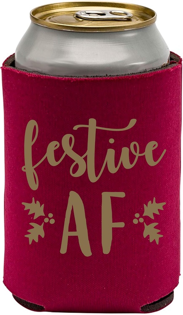 Underground Printing - Festive AF - Christmas Holiday Drinking Can Cooler Sleeve - OS - Crimson