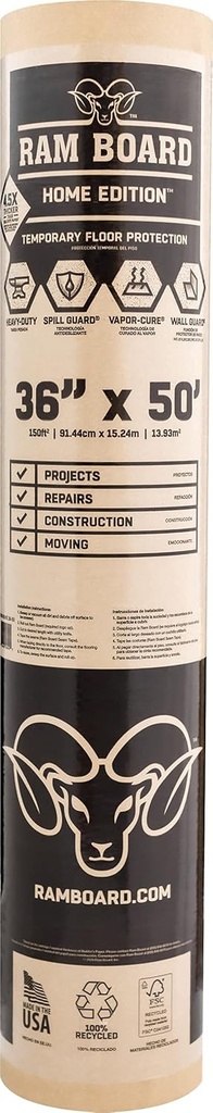 Ram Board Home Edition, Heavy Duty 36 inch x 50 feet Painting, Remodeling, Construction,Temporary Floor Protection (150 Sq. Ft.)