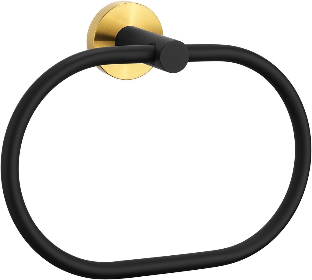 Angle Simple Towel Ring Swivel, Stainless Steel Bathroom Hand Towel Holder Rack Hanger for Wall, Black and Gold