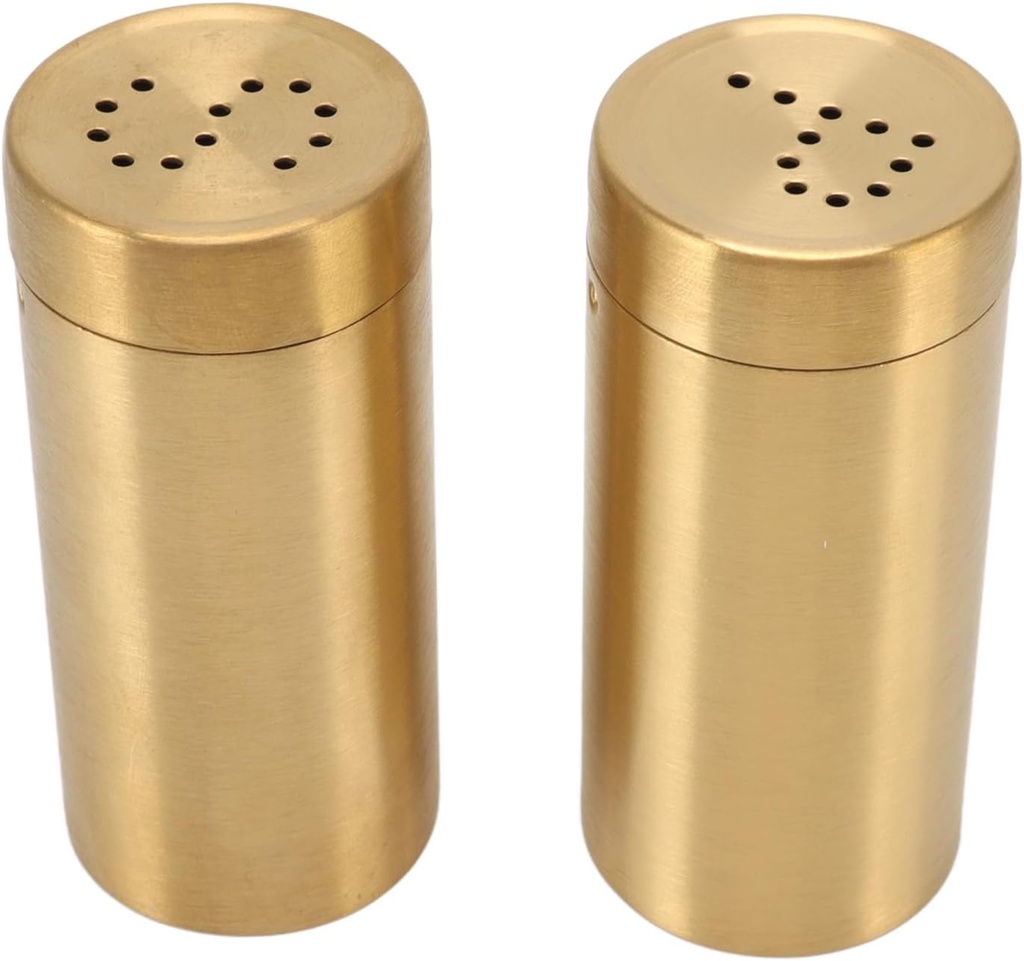 2Pcs Gold Jar Stainless Steel Rustproof Screw Open Top Seasoning Shaker Bottle Salt Shaker Dispenser for Salt Sugar Pepper Paprika