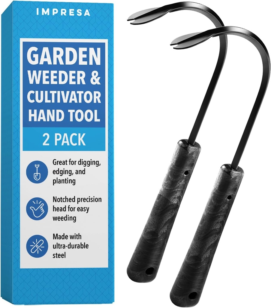 Impresa [2 Pack] Garden Weeder Tool w/Notched Tip - Cultivator Garden Tool - Roots & Dandelion Digger Tool - Steel Garden Hand Tools for All Soil - 15" Handle Weed Puller Tool