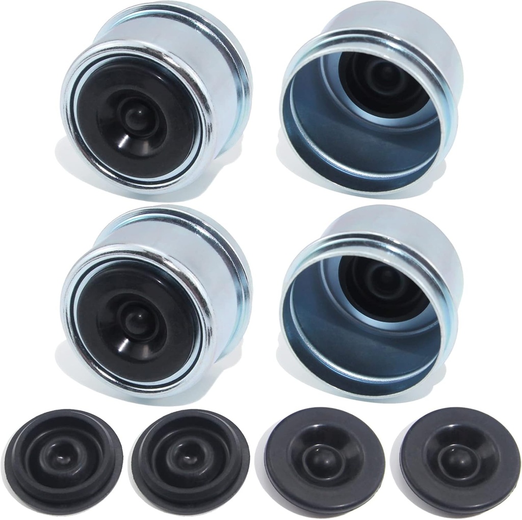 4pcs 1.98'' Trailer Hub Dust Caps, Trailer Spindle Bearing Dust Cap Cup Grease Cover Caps & Extra Rubber Plugs for 2000 to 3500 lb Boat Trailer Dexter EZ Lube Trailer Camper RV Axle