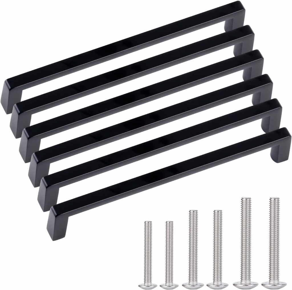 4-Inch Black Cabinet Handles Cabinet Door Handles Solid Drawer Knobs High-End Hardware Handles Dresser Handles TV Cabinet Handles 6-Pack (Nano Coated Matte Black)