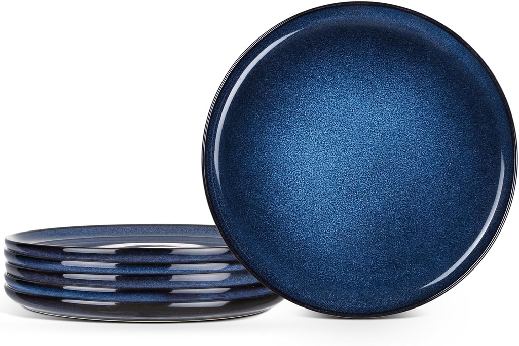 E-far 10.5” Ceramic Dinner Plates Set of 6, Large Reactive Glaze Stoneware Dishes, Round Salad Plate for Home Kitchen Restaurant, Microwave & Dishwasher Safe – Deep Sea Blue