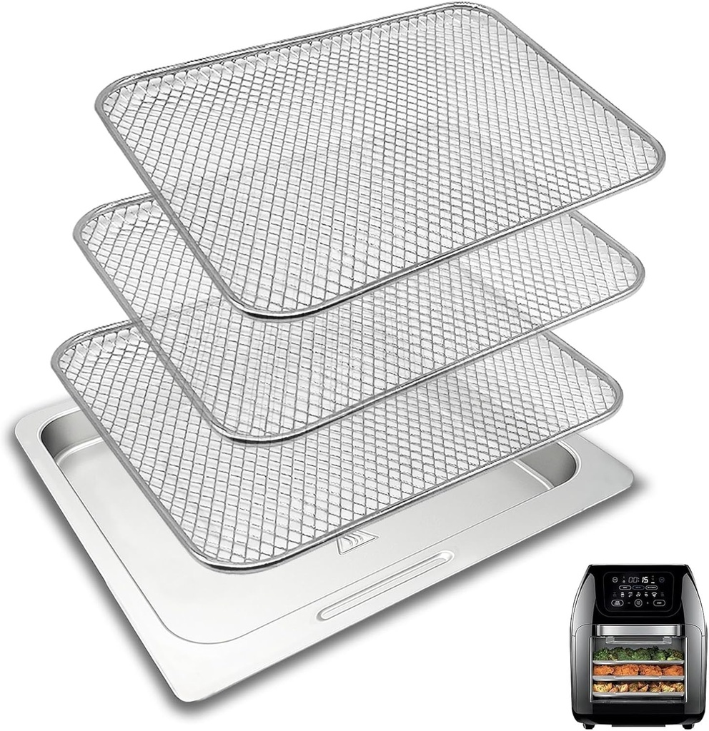 GCQ Air Fryer Replacement Parts for Chefman Multifunctional Digital Air Fryer 17 Touch Screen Presets Fry XL 10L 10Quart, Food Grade Air Fryer Accessories Grill Pan Plate Crisper Plate Tray Rack