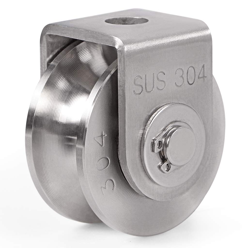 Skelang U Groove Pulley Block 2", 304 Stainless Steel Pulley Roller, Duplex Bearing Single Wheel Pulley for Wire Rope Traction, Home Gym, Load Capacity 660 Lbs