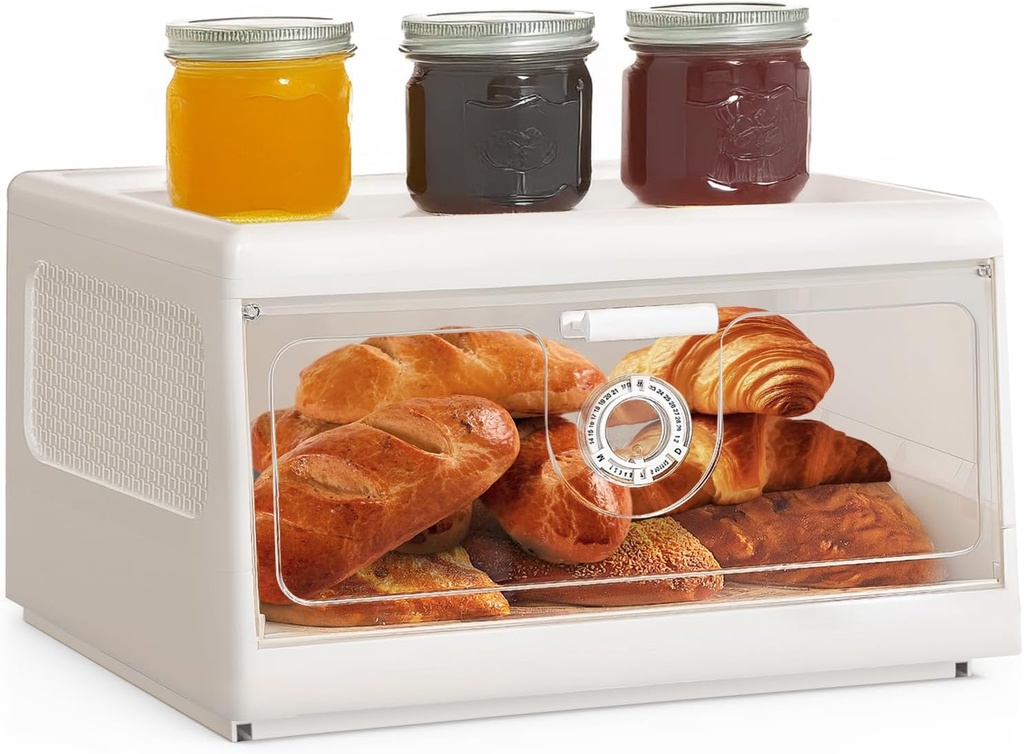 Large Bread Box for Homemade Bread, Bread Storage for Homemade Bread Container with Transparent Window Bread Boxes White