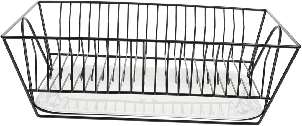 ABOOFAN Stainless Steel Draining Rack with Tray Kitchen Storage Shelf Plate Holder Capacity Vertical Drying Organizer for Countertop and Sink Black