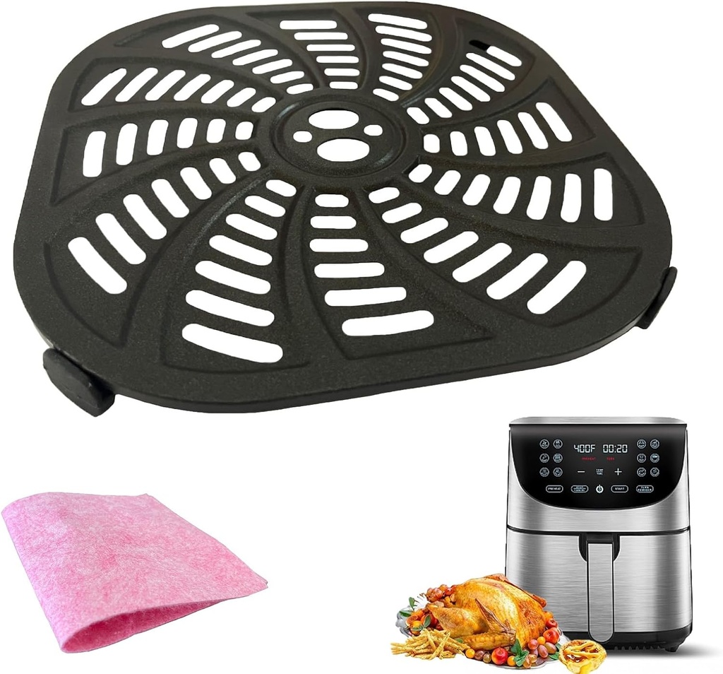 7QT Square Air Fryer Grill Plate for Gourmia GAF778 Air Fryer, Upgraded Nonstick Air Fryer Grill Pan Crisper Tray Plate Rack Shelf Insert Grate Grid for Gourmia 7QT Air Fryers, Dishwasher Safe