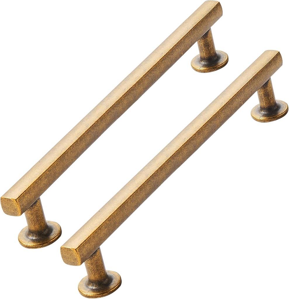 5 inch (128mm) 10 Pack Antique Brass Cabinet pulls Solid Heavy-Duty Handles Hardware for Kitchen Badroom Drawer Square Pulls Cupboard Cabinets