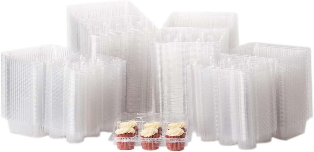 good natured 6 Pack Classic Cupcake & Muffin Package, Pack of 250 – 99% Plant-Based Clear Cupcake Containers with Lids – 3" Cupcake Boxes - BPA-Free Packaging