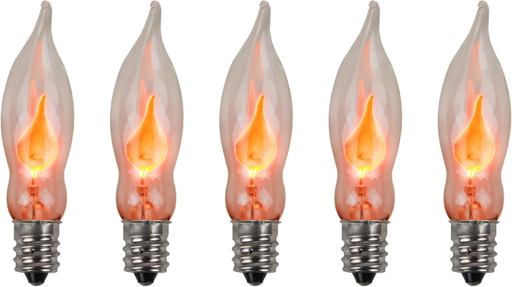 Creative Hobbies® A101 Flicker Flame Light Bulb - 3 Watt, 130 Volt, E12 Candelabra Base, Nickel Plated Base - Dances with a Flickering Orange Glow | 5 Pack