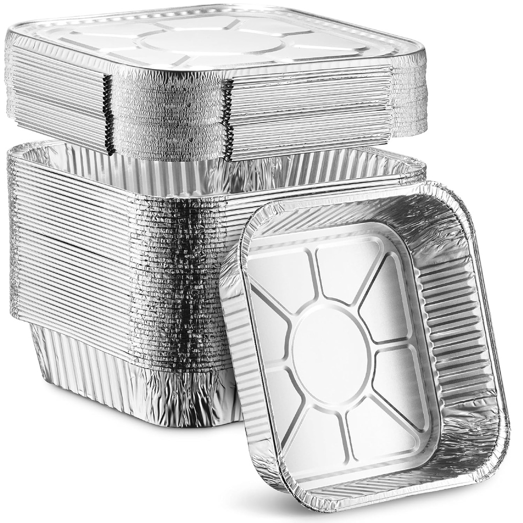 MontoPack 8” Disposable Aluminum Foil Square Baking Pans | 8 x 8 Cake Pan Tin for Broiling, Toaster Oven, Meal Prep, Roasting, Take Out | 20 Pack (8" X 8" With Lids)