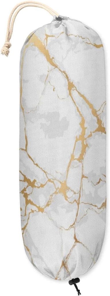 White Gold Marble Print Plastic Bag Holder, Wall Mount Grocery Bag Holder for Plastic Bags, Reusable Shopping Bag Storage Organizer Trash Bag Dispenser for Home Kitchen Decor