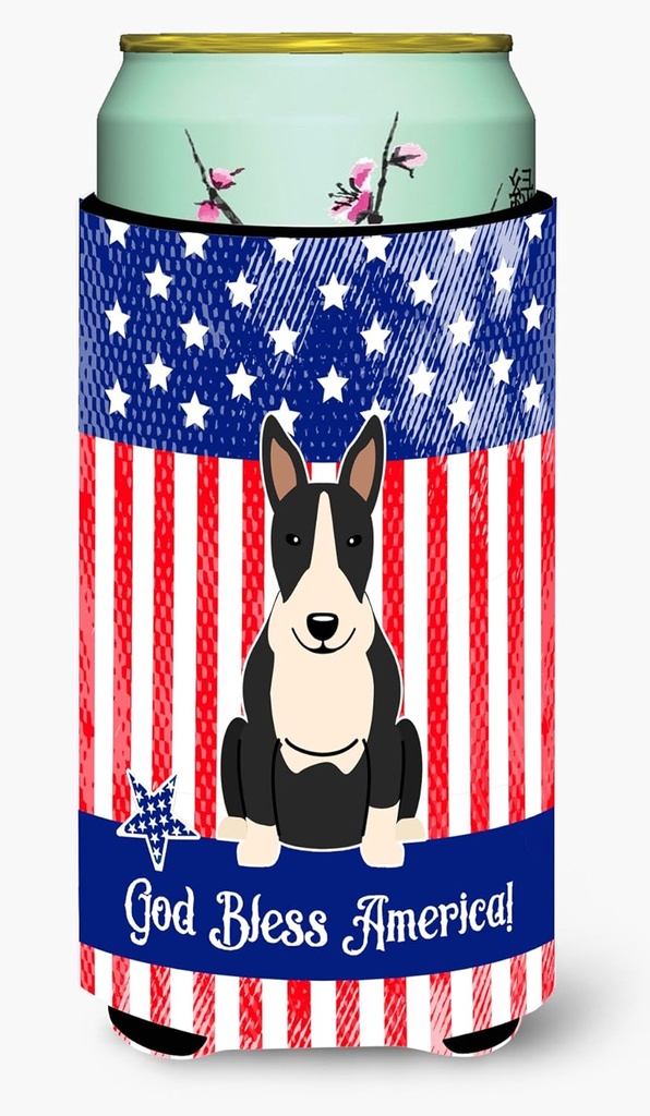 Caroline's Treasures BB3128TBC Patriotic USA Bull Terrier Black White Tall Boy Hugger Can Cooler Sleeve Hugger Machine Washable Drink Sleeve Hugger Collapsible Insulator Beverage Insulated Holder