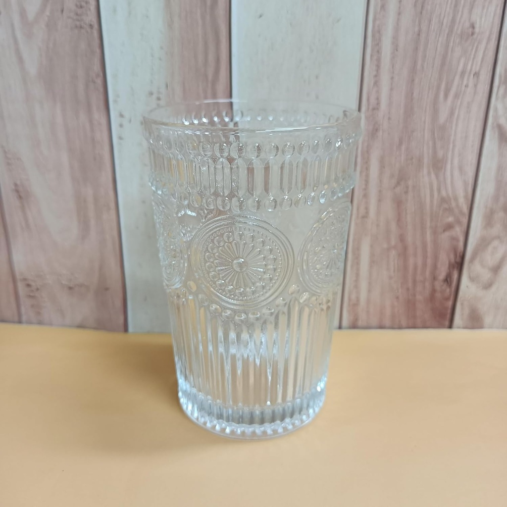 HFUOD Vintage Glassware Set, 14 oz Ripple Glass Drinking Cups, Set of 6, Art Deco Style