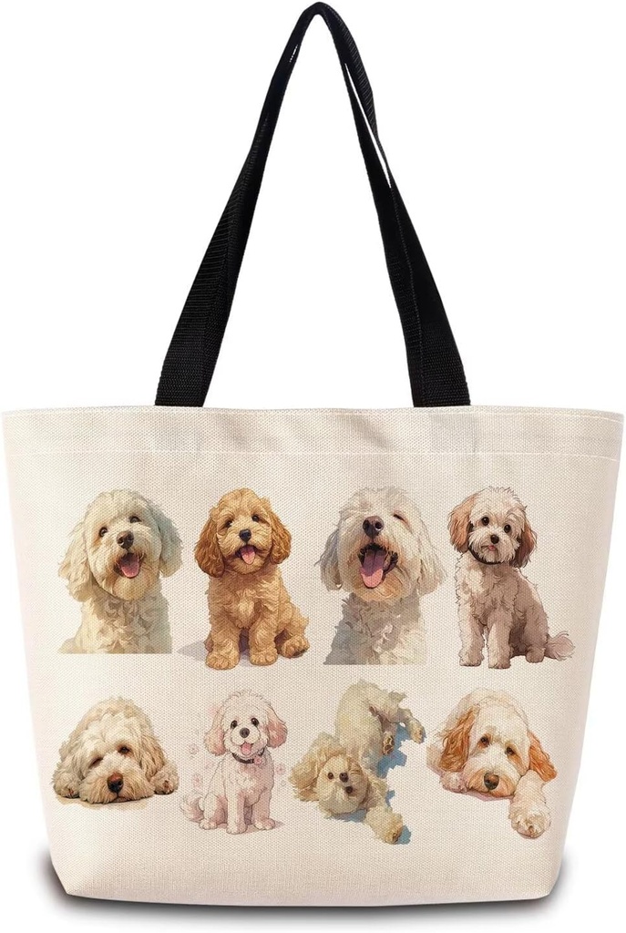 Cockapoo Tote Bag Reusable Grocery Bags Aesthetic Shopping Shoulder Handbag with Interior Zipper Pocket Stylish Cockapoo Present for Dog Mom Women