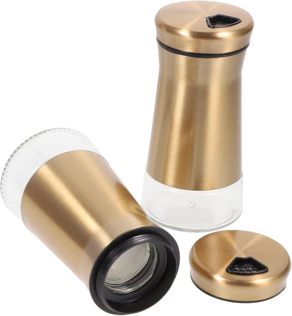2Pcs Salt Shakers Glass Spice Storage Bottles for Kitchen Condiment Holder Reusable Pepper Dispenser for Household and Restaurant Use