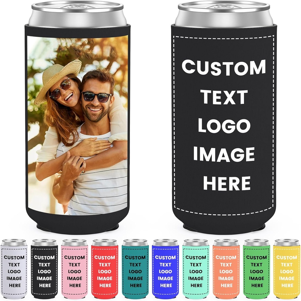 10 Pack Custom Slim Can Cooler Sleeve Bulk Personalized Can Coolers With Photo Logo Customized Insulated Drink Sleeves Holder for Party Weddings Fishing Picnics