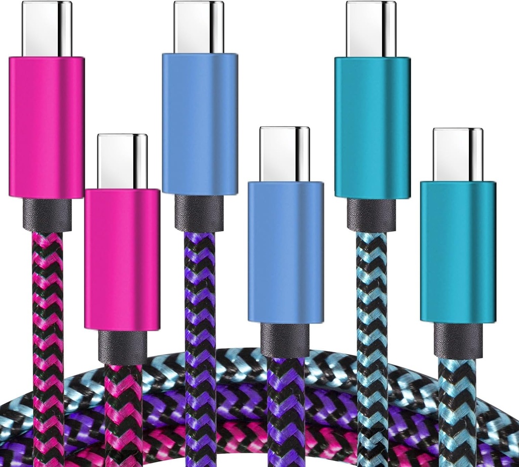 Teeind Type C Cable Fast Charging, Tpc002 3 Pack(3Ft/0.9M 60W) C to Type C Charger Nylon Braided Cord Compatible with iPhone 17/17 pro, 16/16 pro, MacBook, Samsung Galaxy S25/24/23/22, for Daily Use