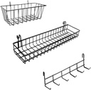 ODOXIA Hanging Baskets & Hooks Rack | Wall Grid Accessories for Wire Wall Grid Panel | Grid Panel Accessories | Wire Wall Baskets & Hanging Hooks