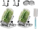Lulonpon 2pcs Sprouts Growing Jar Kit, Wide Mouth Quart Mason Jars with Stainless Steel Screen Sprout Lids, 86mm,1000ml,Stand,Tray and Canning Brush,Seed Sprouter Set for Broccoli, Alfalfa, Mung Bean