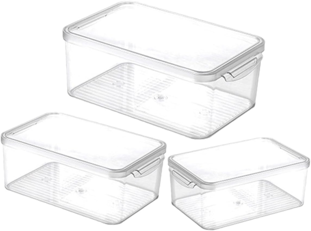 Zerodeko 3pcs Refrigerator Transparent Reusable Food Storage Containers Sealing Fresh Keeping Snack Bins for Fruits and Vegetables Stackable Kitchen Organizer