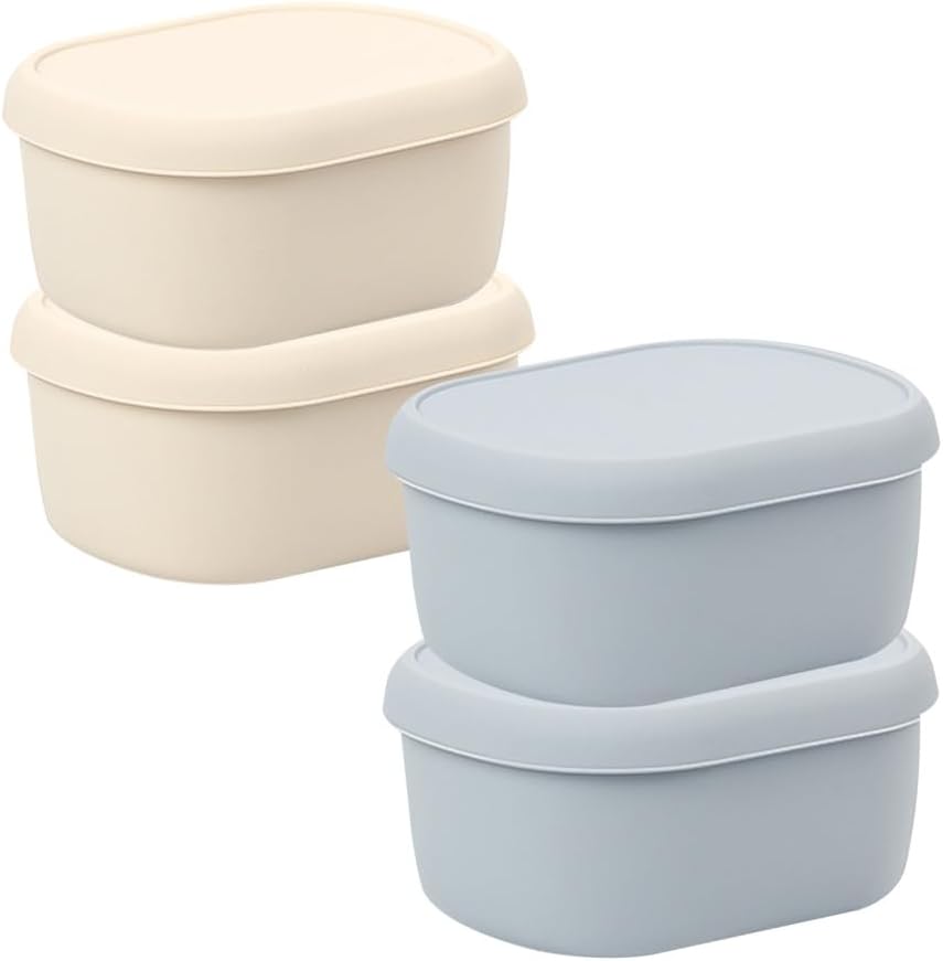 MiOYOOW Reusable Snack Containers, 4PCS Silicone Small Food Storage Boxes with Lids Stackable Leakproof Sauce Pots for Microwave Freezer Dishwasher 200mL