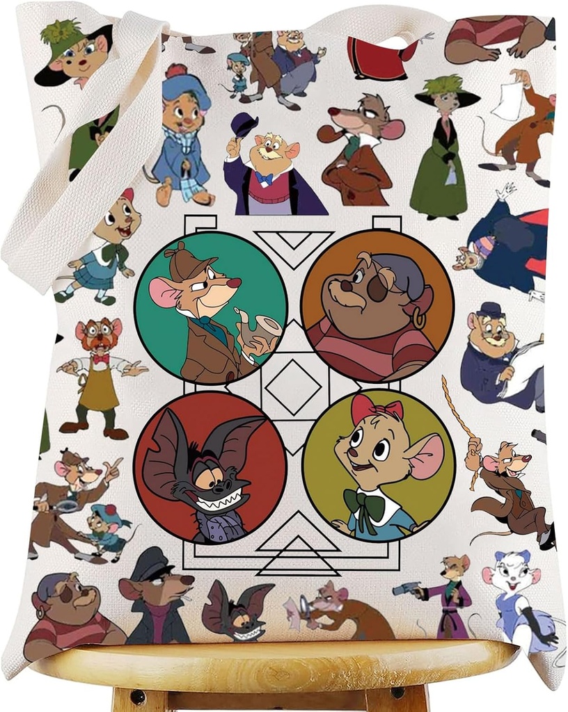 WZMPA Basil Tote Bag Professor Ratigan Fans Gift Fidget Great Mouse Reusable Grocery Bag Toby Cartoon Merchandise